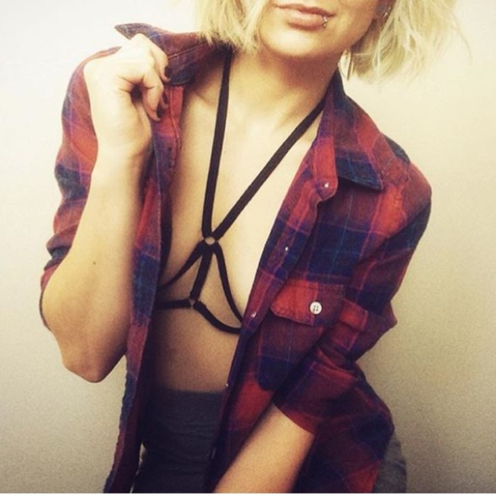 Blue and red flannel button up
